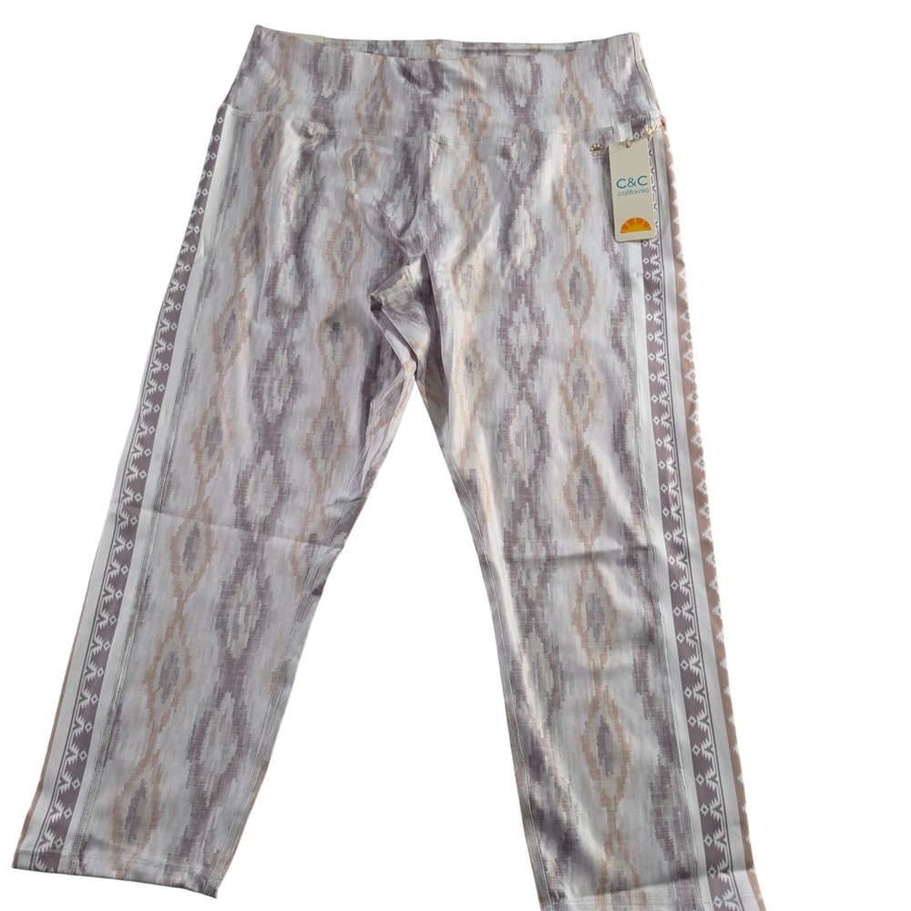 C&C California Womens XL High Waist Leggings Mauve Ikat Print Athletic Pants